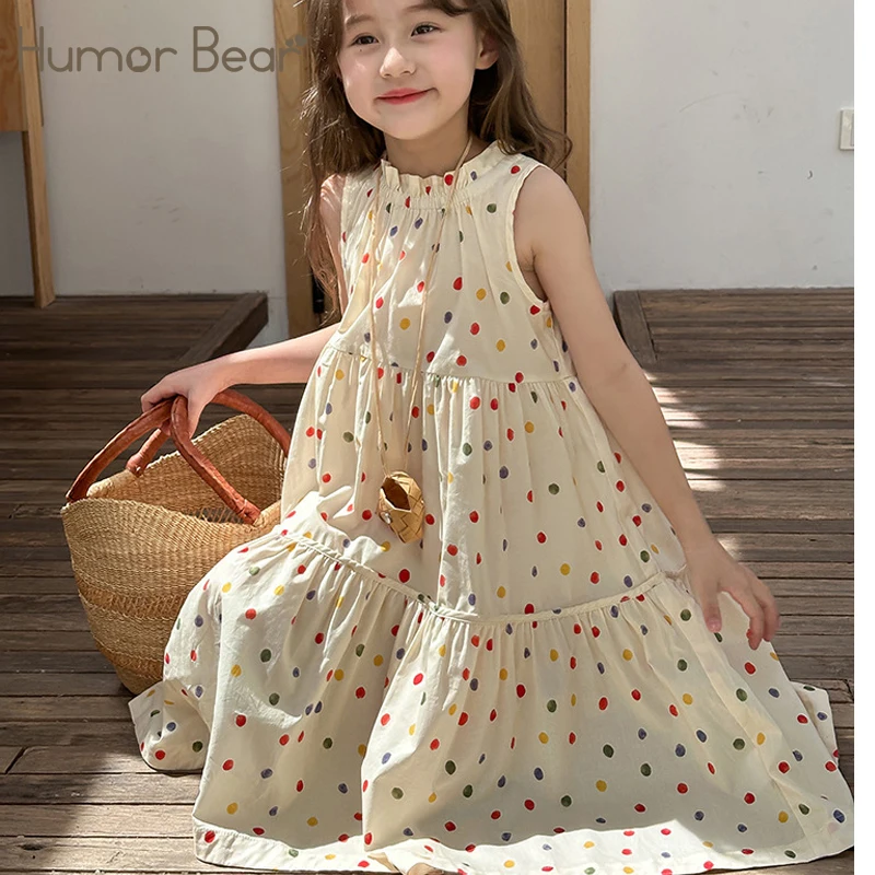 

Humor Bear Kids Clothing Summer Polka Dot Skirt Fashion Casual Vest Princess Dress Comfort Children Girl's dress
