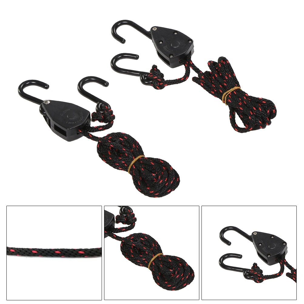 

2Pairs Pulley Ratchet Tie Down Straps Heavy Duty Rope Hangers Adjustable Locking Accessories for Kayak Canoe Boat Bow Stern