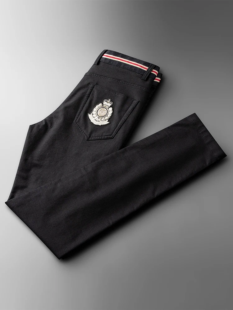 

Autumn Winter Men's Casual Pants Straight Leg Slim Fit Color Blo Waist mid Waist Busin Bla Trousers