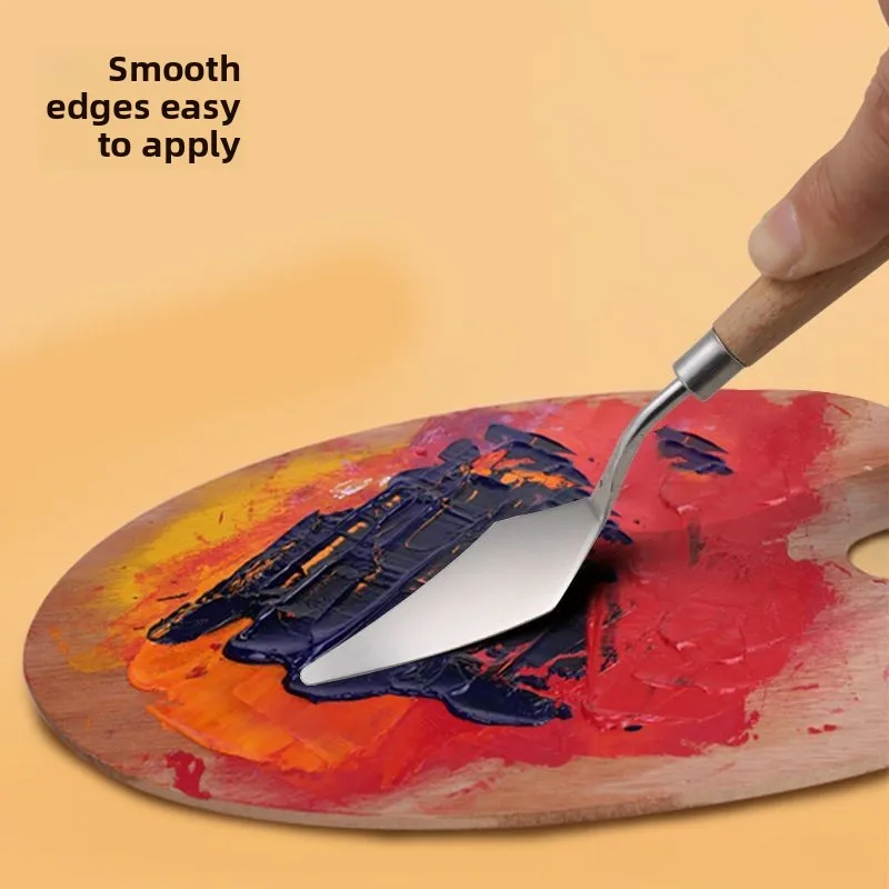 High end wooden oil painting stick scraper, stainless steel watercolor pigment scraper, relief scraping tool
