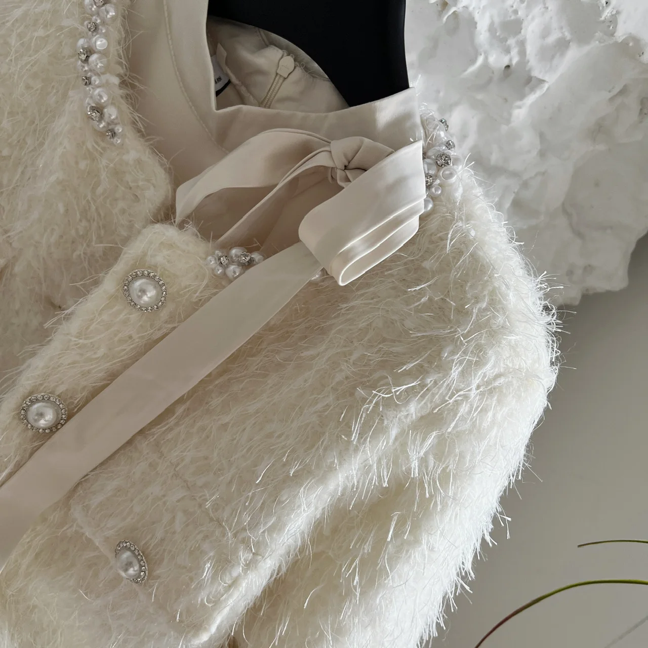 Winter Sweet Pearl Neck White Wool Fragrant Coat Women\'s Short High Quality Jackets