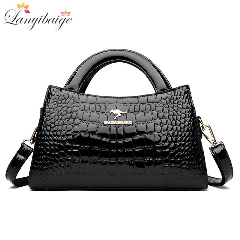 Fashion Brand Women\'s Handbag High Quality Patent Leather Crocodile Stripe The Single Shoulder Bags Inclined Shoulder Bag Bolsos