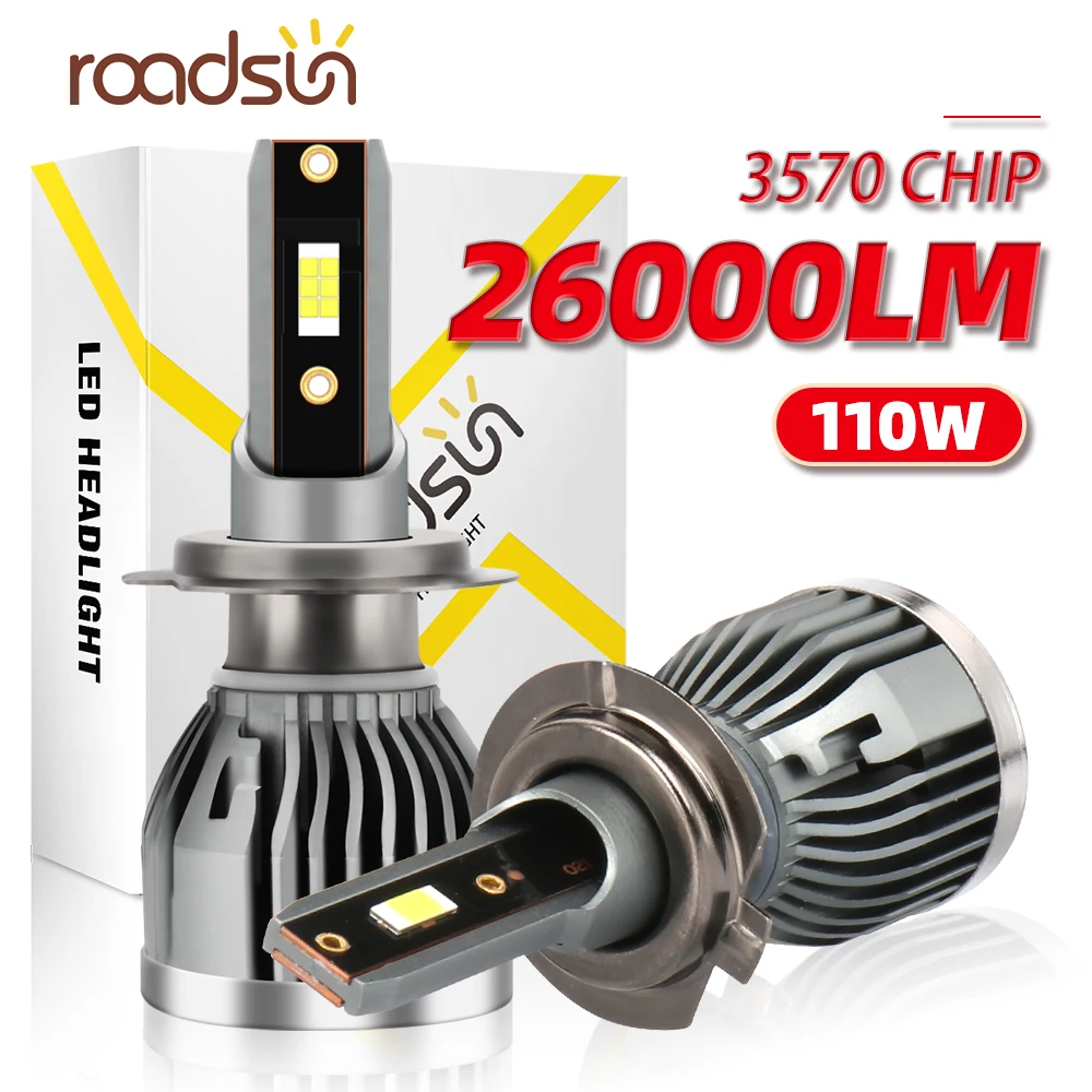 roadsun H7 LED Car Light 26000LM H4 H11 H1 H8 9005 9006 HB3 HB4 9012 880 Headlight 12V 110W 6000K Turbo 3570 CSP Chip Auto Lamps