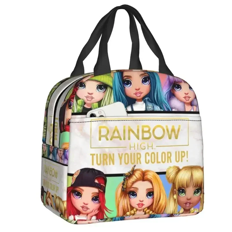 

Cute Rainbow High Girls Insulated Lunch Bag for Outdoor Picnic Thermal Cooler Bento Box Women Children Food Container Tote Bags