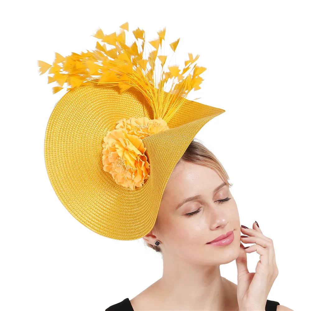 Wedding Party Flower Headwear For Womnen Occasion Fedora Cap Fancy Feather Headpiece Headband Ladies Fashion Millinery Cao