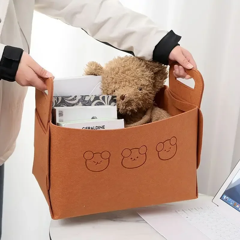 Bear Felt Foldable Storage Basket Desktop Storage Box Snack Toys Cosmetics Storage Basket Laundry Basket