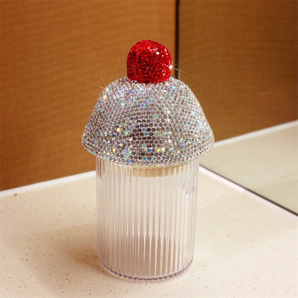 Kitchen Toothpick Box with Rhinestones Household Tooth Pick Holder Container Portable Desktop Sundries Dispenser Storage Bucket