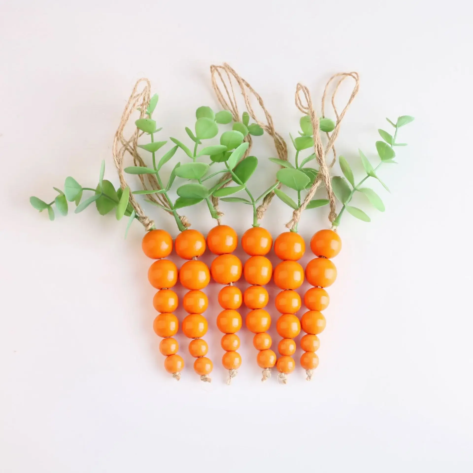 Wooden Bead Carrot Spring Decoration Easter Beaded Garland Farmhouse Home Decor String Hemp Rope Tassel Easter Carrot Bead Decor