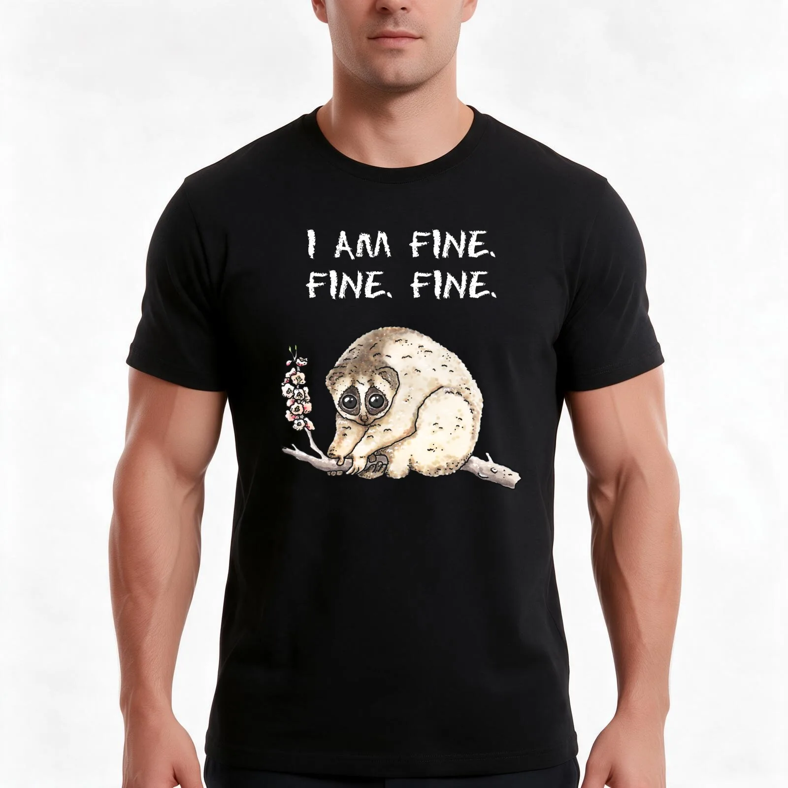 Slow loris - Animal series T-Shirt, Summer Casual Cotton Tee, Oversized Streetwear Tops, Vintage Graphic Print, Unisex Men Women