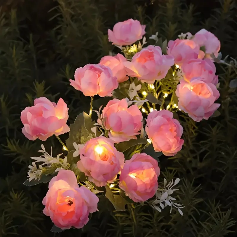 Outdoor Solar Lights, Garden Lights with 7-Head Camellia Flower Design, Waterproof Outdoor Solar Lights for Garden Decoration