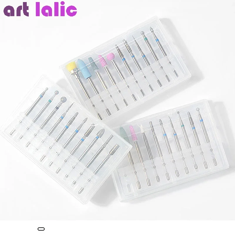 10 stuks elektrische nagelboorset keramische frees roterende braam manicure gereedschap voor boormachine AC nagelriemverzorging