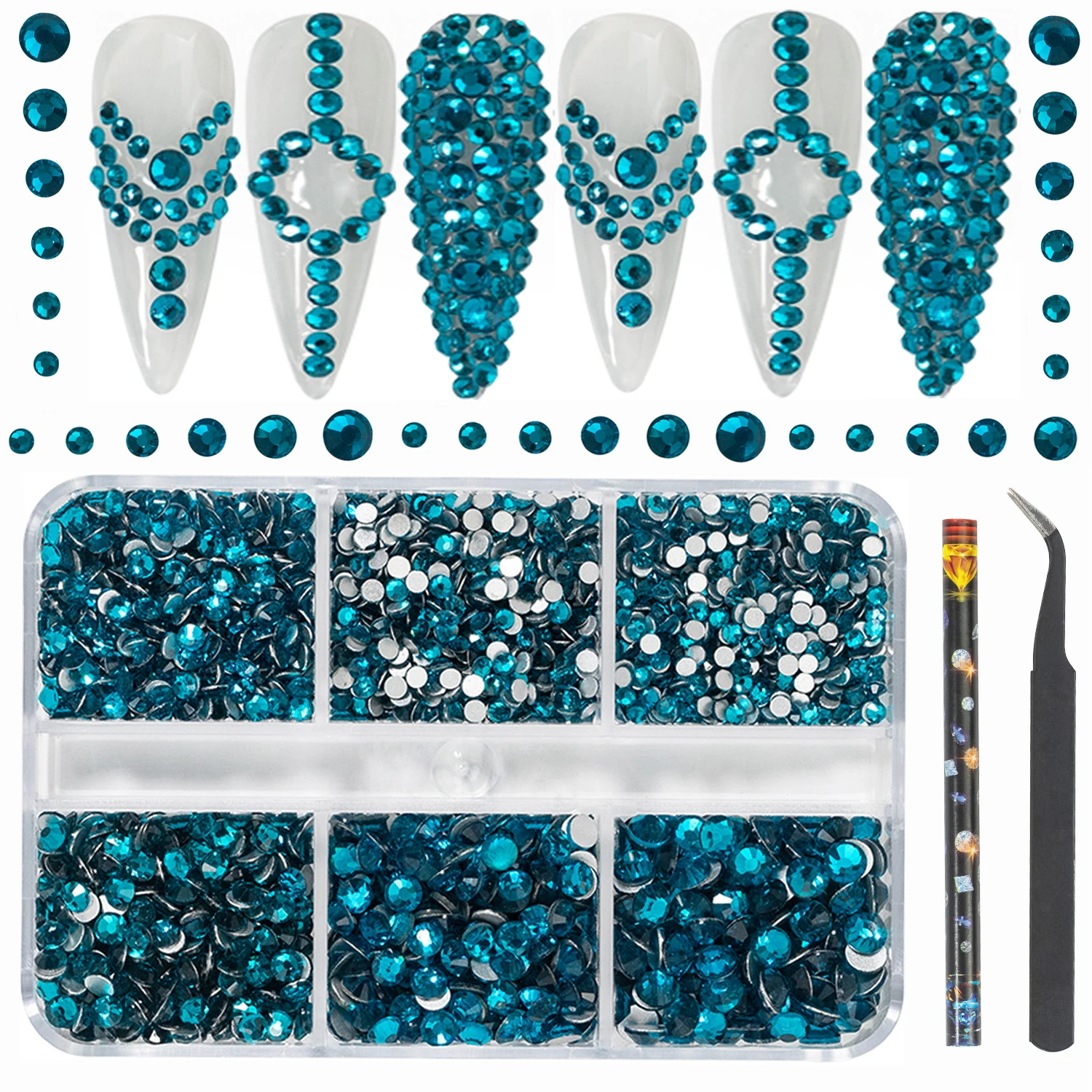 HNUIX Luxury Shini 3D Diamond peace Blue multi-size Nail Rhinestones Flatback Nail Charms Flat Bottom Crystals Nail Art 3D Decoration Gem Kit