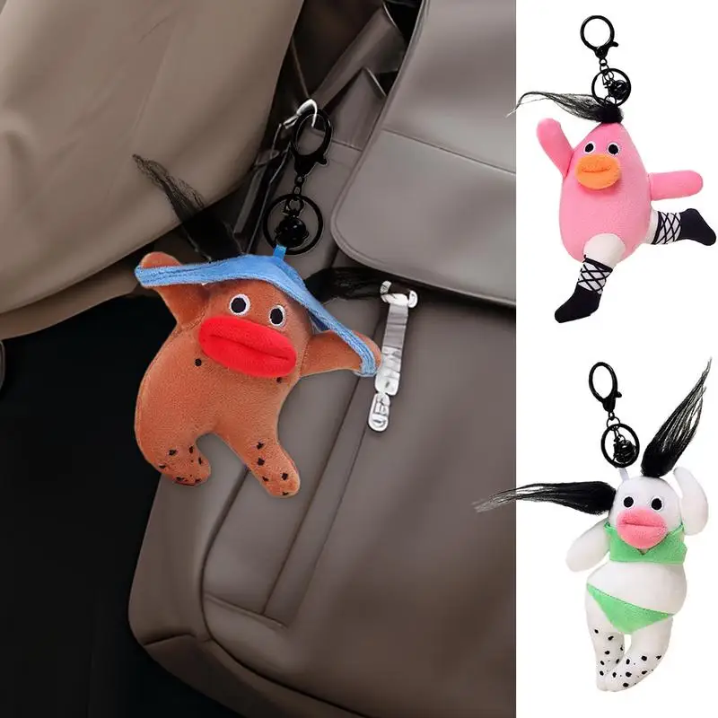 Plush Stuffed Keychain Tote Bag Doll Pendant Thick Lip Design Cartoon Madman Keychain Doll Stuffed Toy Keychain For Purse Decor