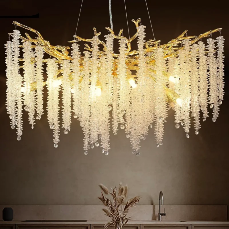 

Luxury Gold Luster Chandeliers Crystal Metal Round Long Hanging Lamp for Dining Living Room Hotel Hall Home Light Fixture Decor