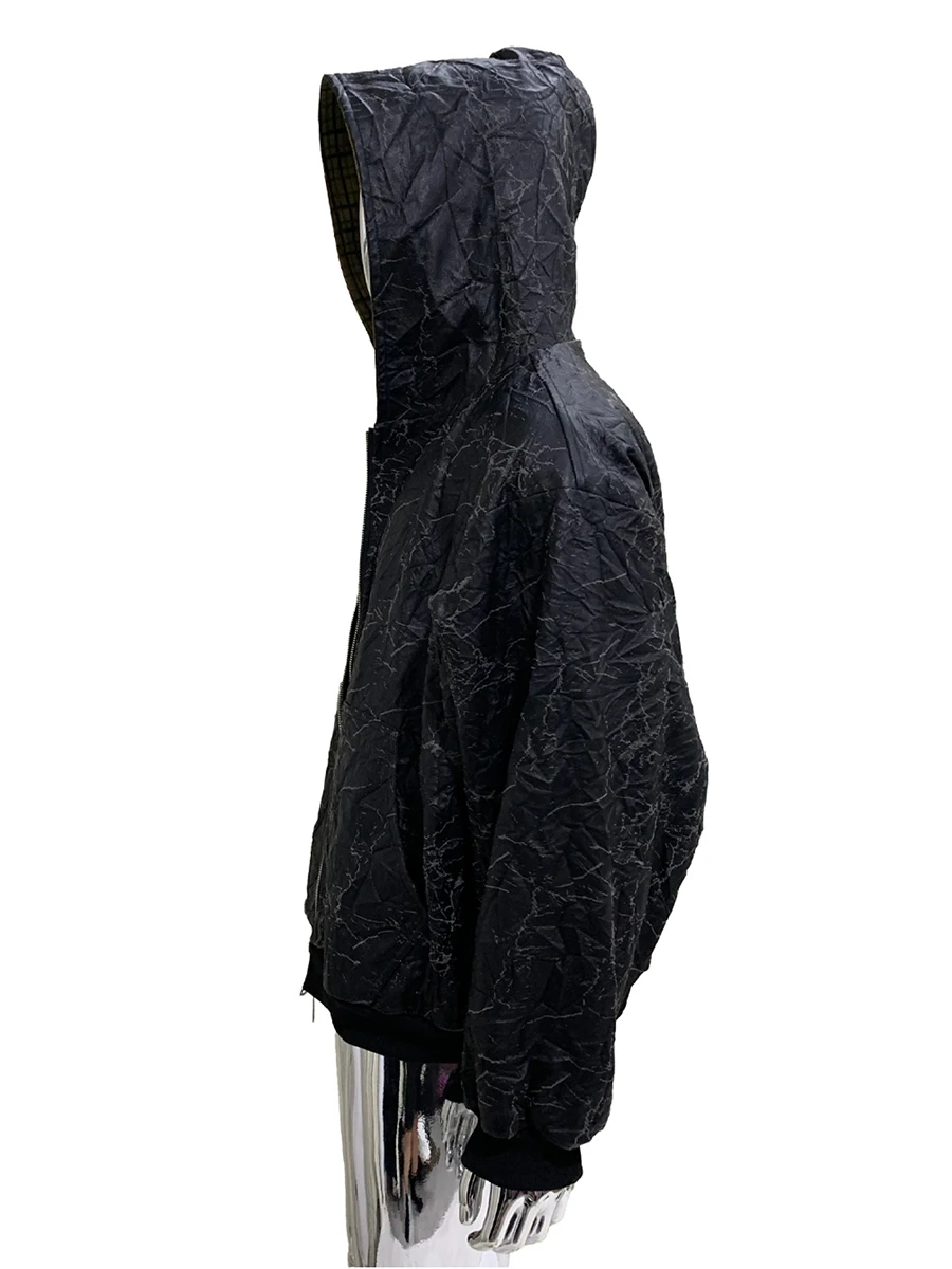 

Весенне-осенняя двусторонняя куртка большого размера с потертостями из искусственной кожи, толстовки для мужчин с клетчатой подкладкой внутри, уличная одежда 2025