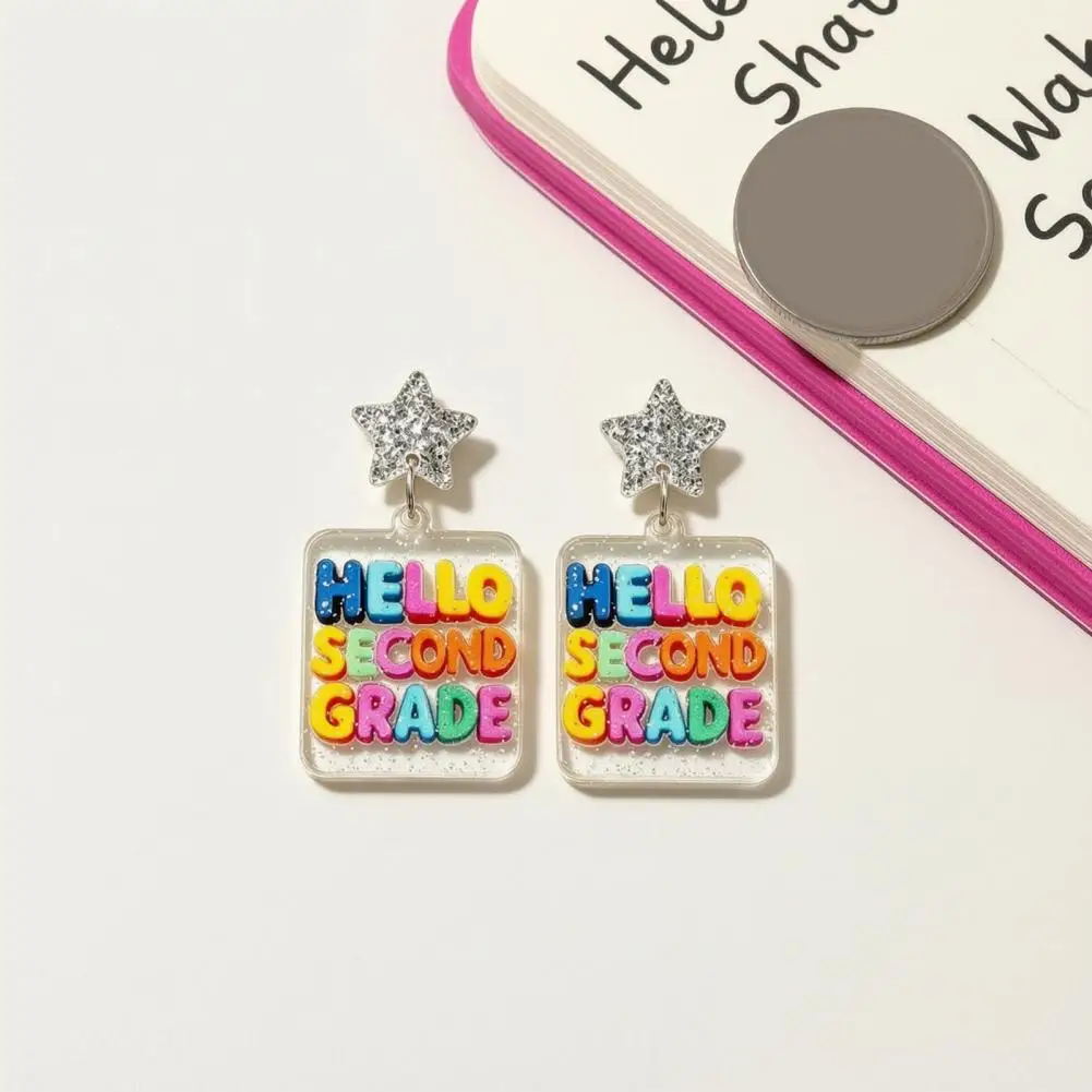 Pins for Ears Dangle Earrings for Teachers Colorful Acrylic Letter Earrings Back to School Dangle Drops Teacher for First