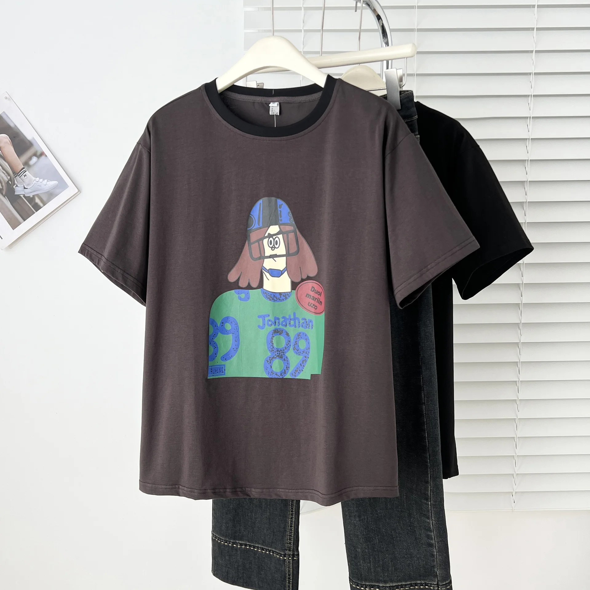 

2025 Summer Top New 100kg Casual Printed Cartoon Short Sleeve Tees Plus Size Women T-shirt 9882