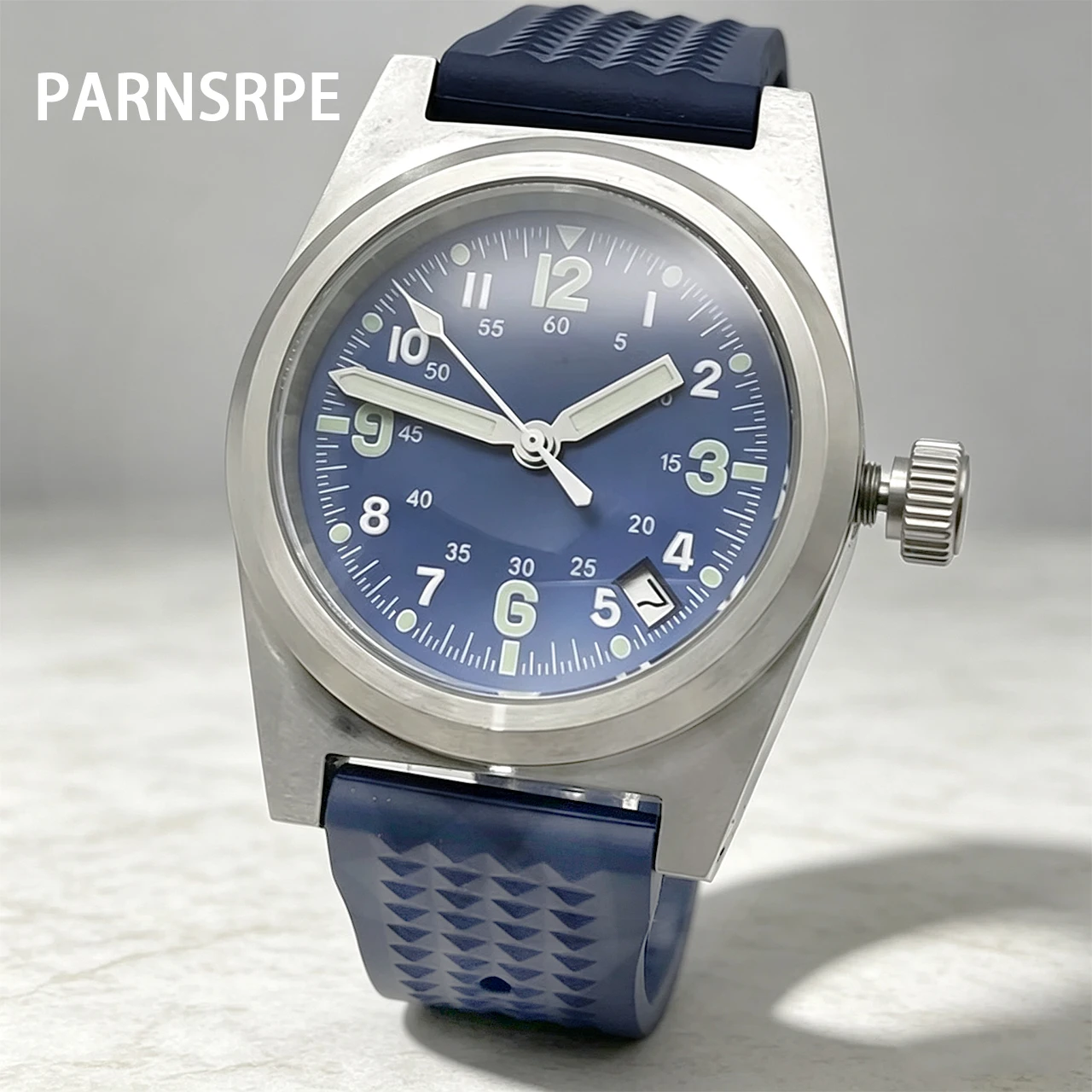 PARNSRPE NH35 38mm Vintage Sports Watch, Blue Dial Sapphire Crystal Date at 4.5 Waterproof, Casual Daily Watch