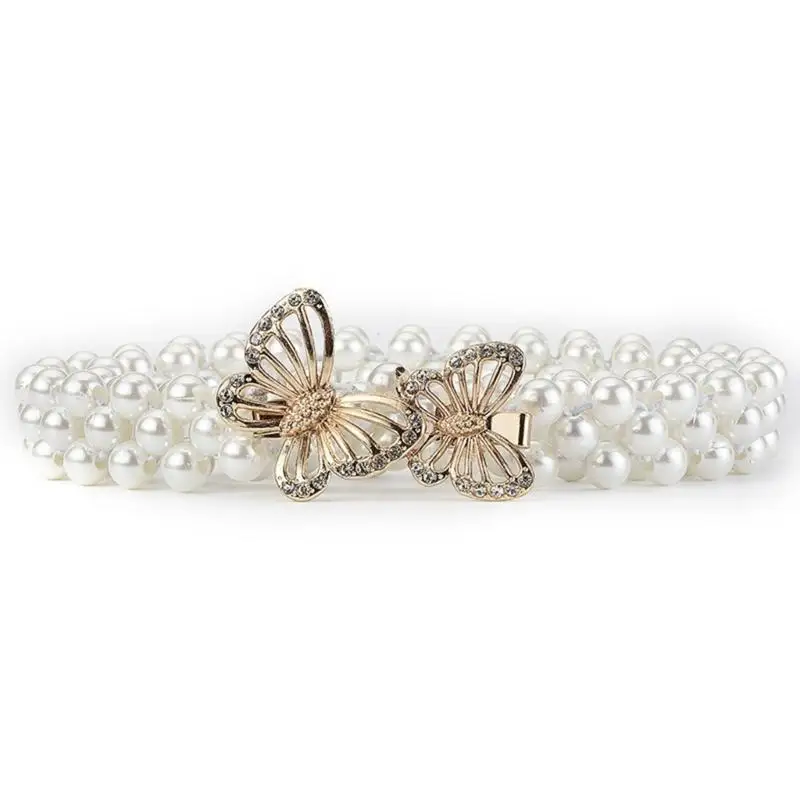 

652F Pearls Encrusted Belt with Rhinestones Pearls and Rhinestones Belt Versatile Waist Accessory for Fashion Enthusiasts