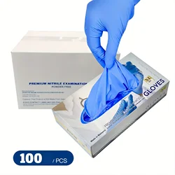 Nitrile gloves, 100 pieces of blue, disposable non sterile protective gloves, suitable for cooking, cleaning and other purposes