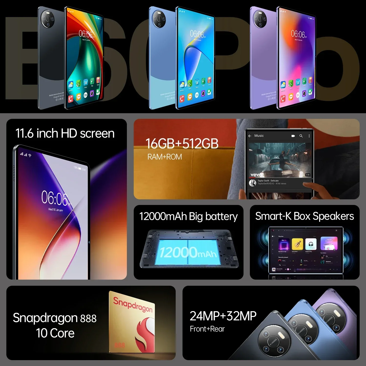 Original Mate Pad Pro Tablet 11.6 inch Android 13 Global Snapdragon 8gen2 16GB+1024GB 12000mah 5G Dual SIM WIFI HD Full Screen