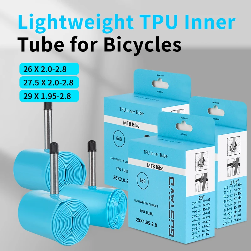 Gustavo Mountain Bike Inner Tube MTB 26 27.5 29 Inches Bicycle TPU Tire 45mm Metal SCHRADER Valve Anti-Oxidation