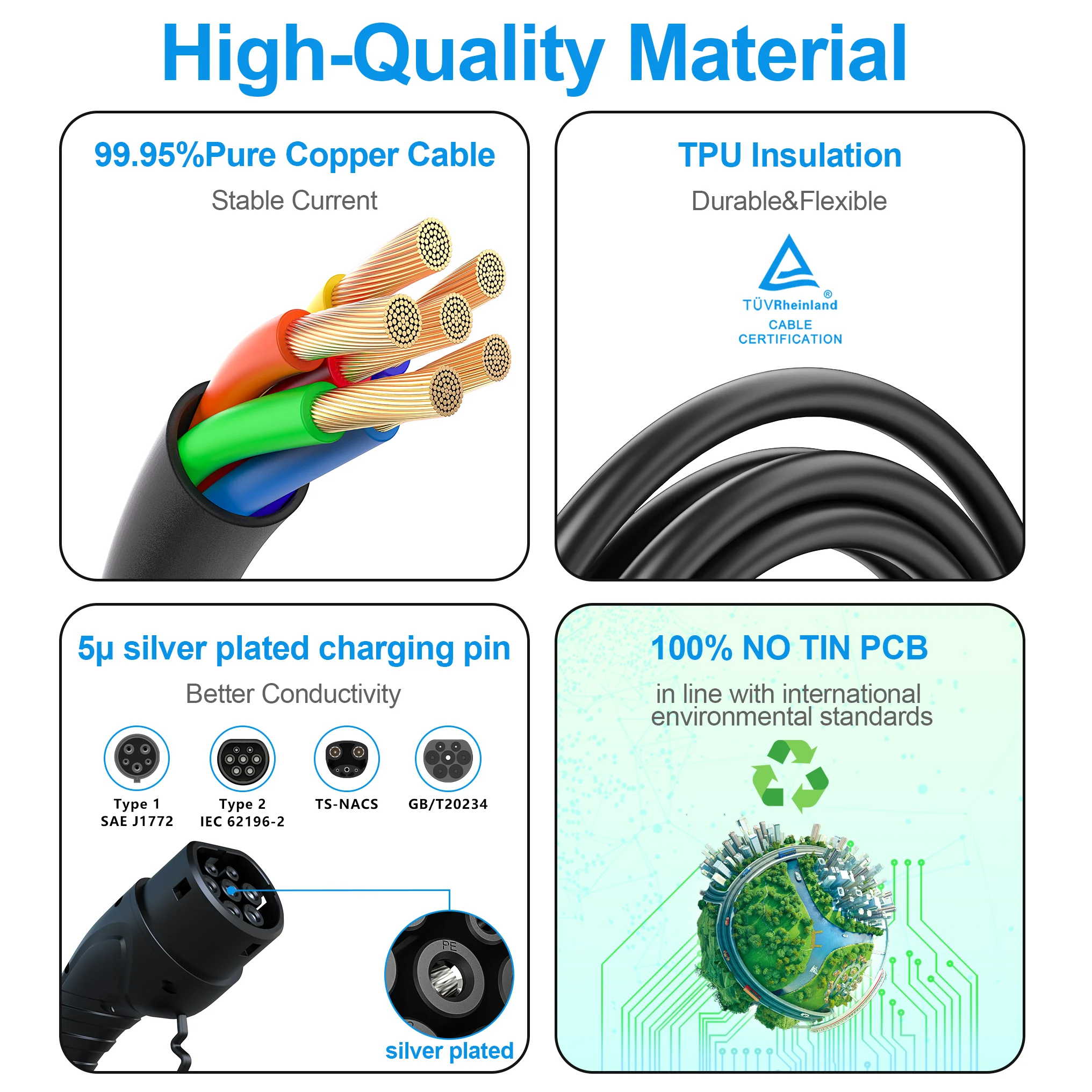 Evsow 7KW 32A EV Charger Type2 Caricabatteria per auto elettrica Funziona con Tuya Wifi Ricarica rapida per stazione Wallbox per veicoli elettrici 5M