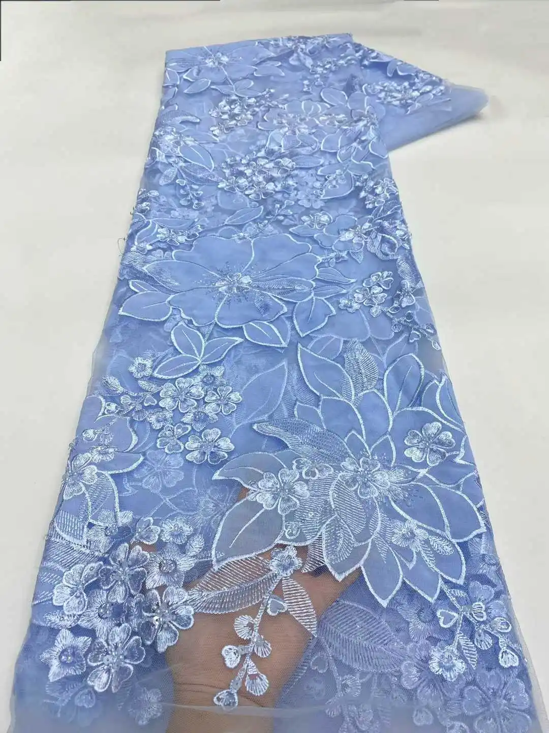 

French Sequins Lace Fabric 2026 African Beads Lace Fabric Luxury Tulle Laces For Bridal Evening Party Dress Sewing