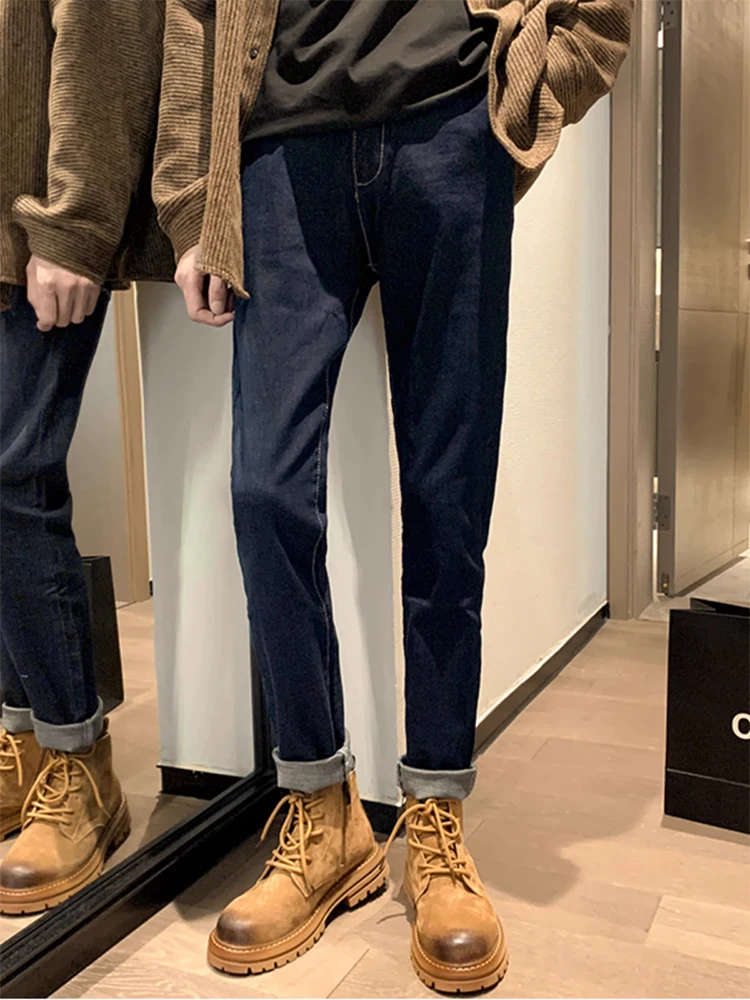 

Boots Men's Elastic Straight Leg Slim Fit Jeans Cool Haome High Waist Spring Autumn Sle Durable Regular Thin