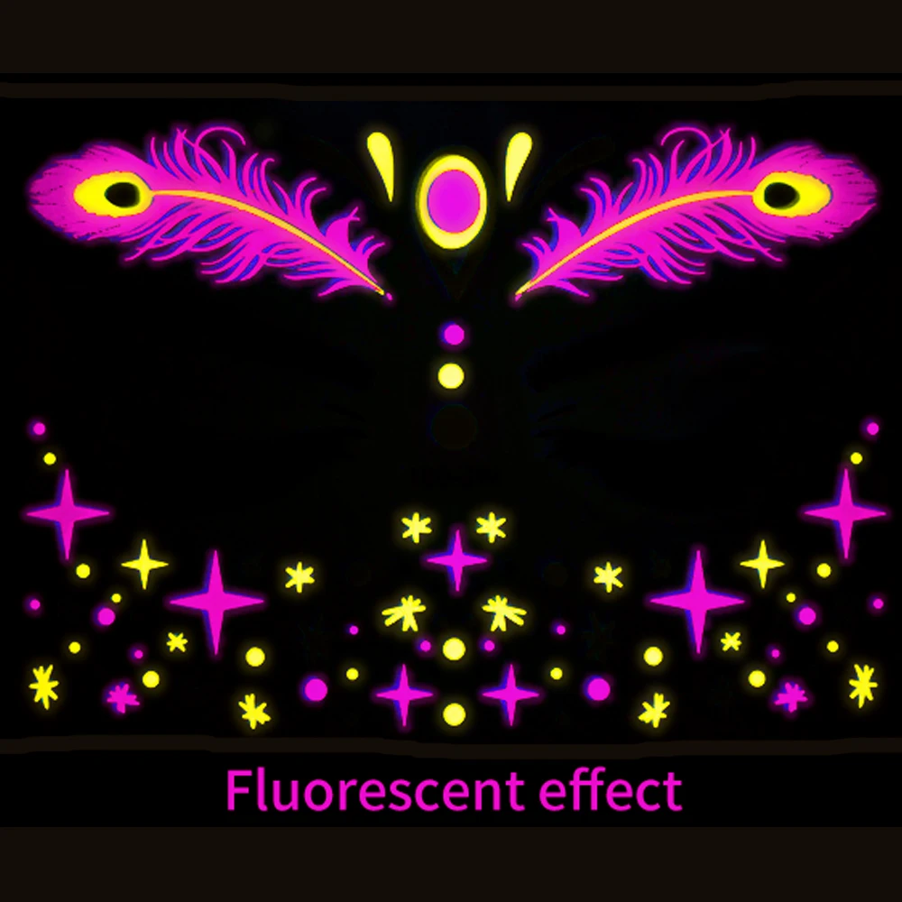 8/1Pc Fluorescent Butterfly/Flowers/Feather/Star Temporary Tattoo 3D Waterproof Face Sticker Colorful Glow In Dark Party Sticker