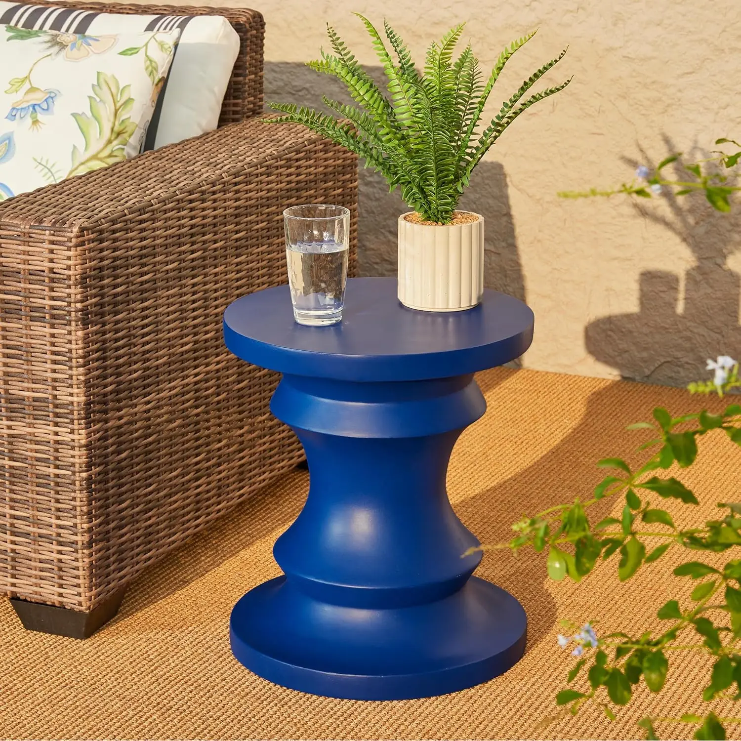 

Antique Decorative Garden Stool, Heavy Duty Chess Pedestal Accent Table for Indoor Outdoor Use in Cobalt Blue