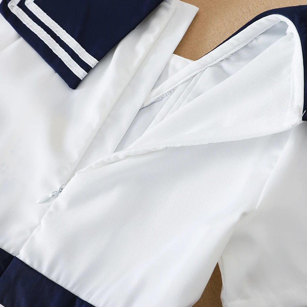 Girls' Short-Sleeved Summer Dress for 5-12 Years Preppy College Style Striped Collar Dresses Back to School Clothes