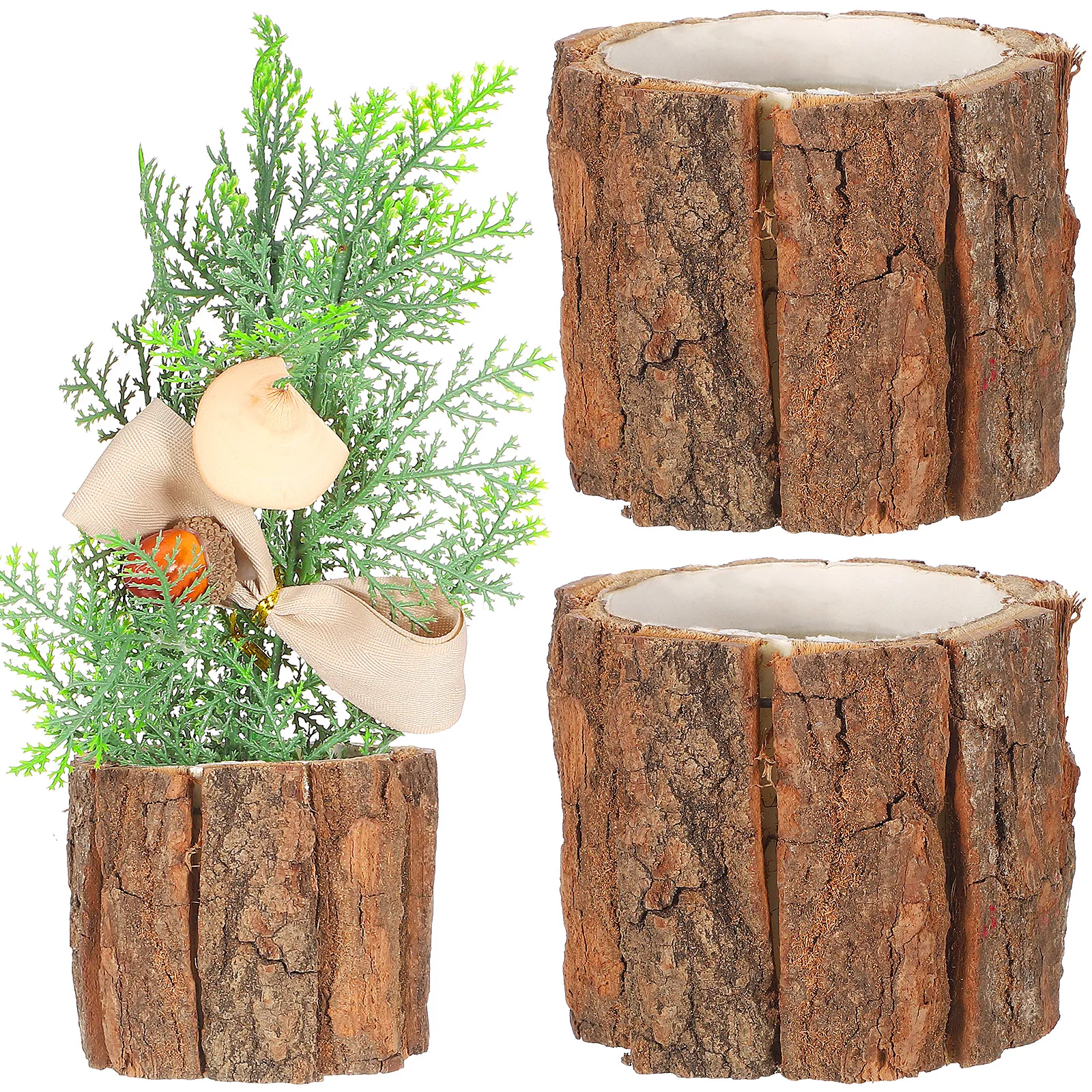 

3 Pcs Waterproof Flower Bucket 9x8cm Country Farmhouse Wood Vase Plant Pot Home Decor Wooden Planter Indoor Office Tree Stump