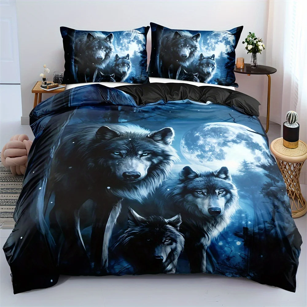 2/3pcs Wolf Quilt Cover Double, Soft and Comfortable, Wolf Bedding Set Double, Animal Print Bedding Set Core Not Included