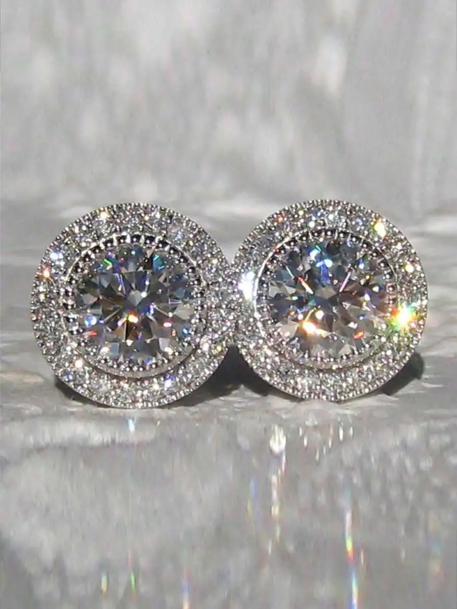 1 par de pendientes de estilo coreano para novia con piedra redonda brillante y diseño de taladro completo, elegantes y delicados, informales. Día de San Valentín Ac