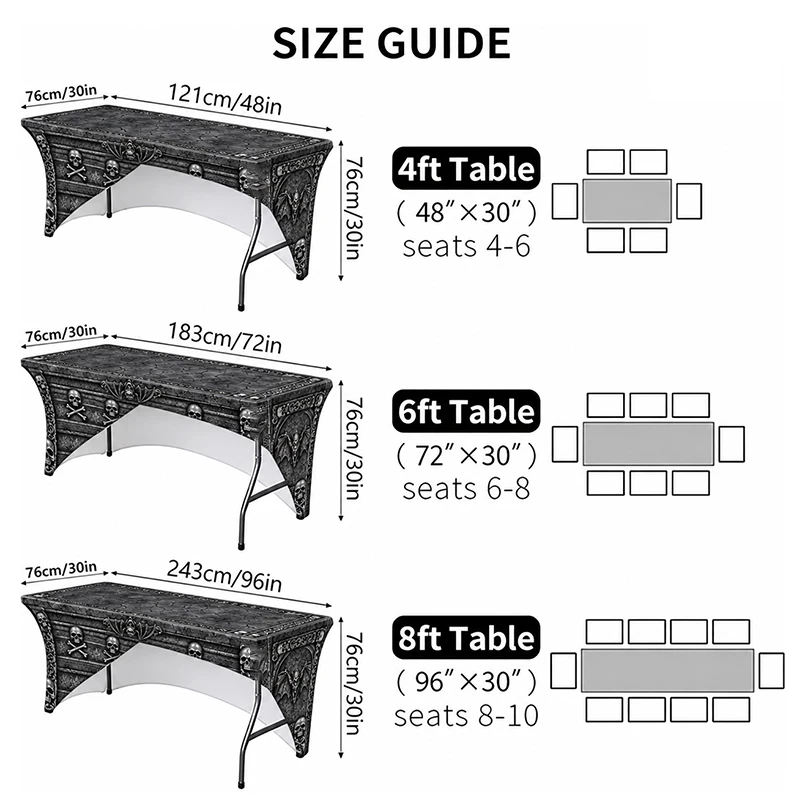 Halloween Gothic 3D Skull Stretch Tablecloth Rectangular Spandex Fitted Table Cover Haunted House Party Banquet Event Decoration