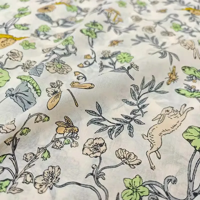 New European And American Flower Vine/Snail/Rabbit Printed Thin Cotton Fabric For Women Summer Dress Blouse DIY Cloth Sewing ﻿