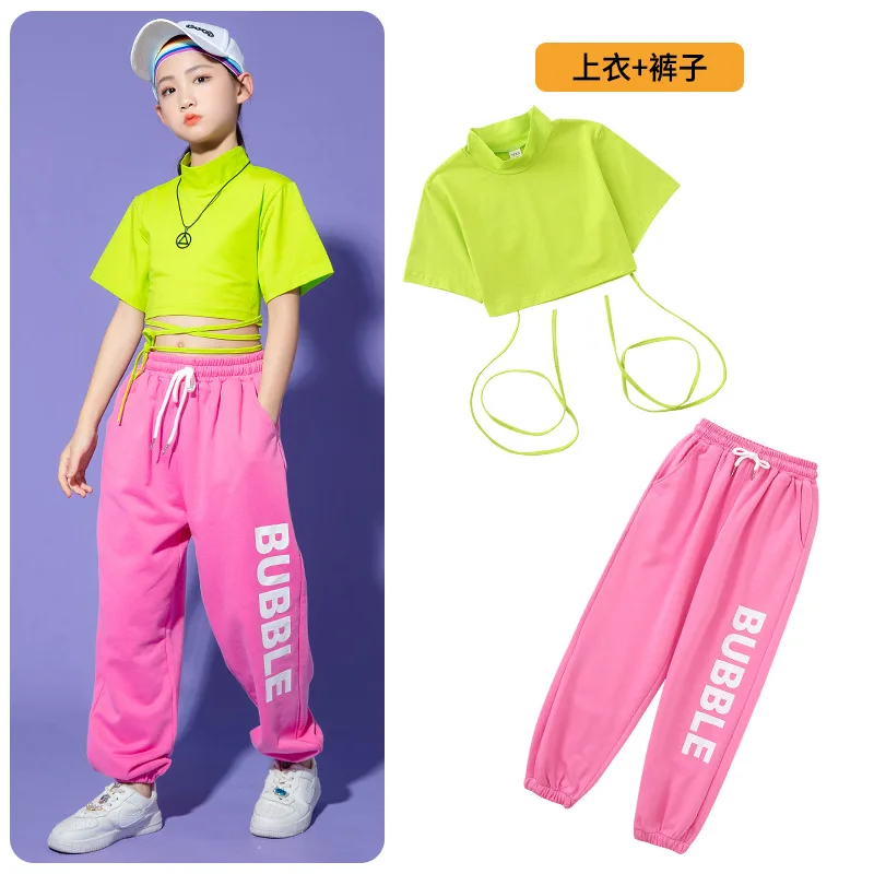 Costumes de compétition de phtaline pour filles, vêtements de danse pour enfants, t-shirt de salle de Rh, pantalon trempé, jazz, hip hop, vêtements de scène de fête