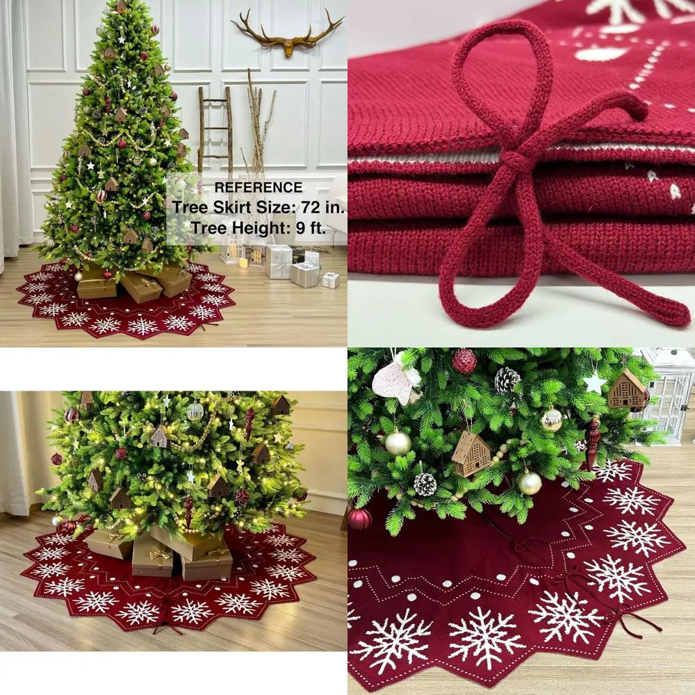 

Двусторонняя юбка «Рождественская елка» бордового и белого цвета 72, звездчатый край и кружевные застежки, акрил, который можно стирать в машине