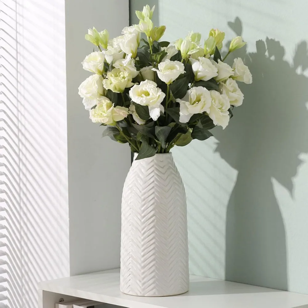 

XMSJ White Vase -Flower Vase for Decor,White Ceramic Vase for Table, Boho Decor White Texture