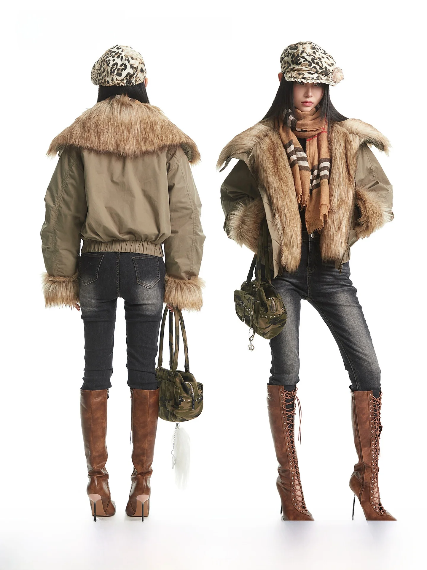 

UNCMHISEX American Retro Thiened Fluffy Lined ort Jaet Women's Winter Loose Workwear Cotton Coat round Ne Zipper