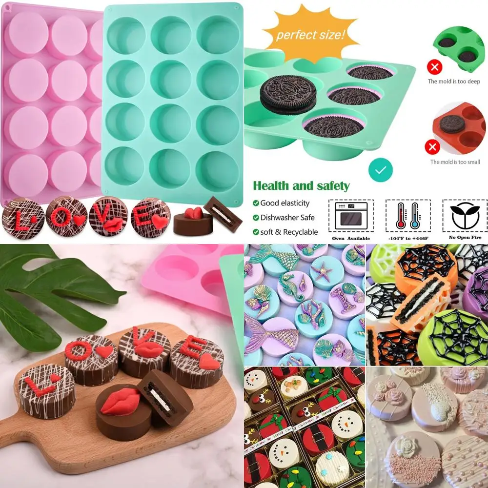 

round chocolate cookie molds, new size 12-cavity cylinder chocolate cover cookie silicone molds for candy mini cakes jelly baki