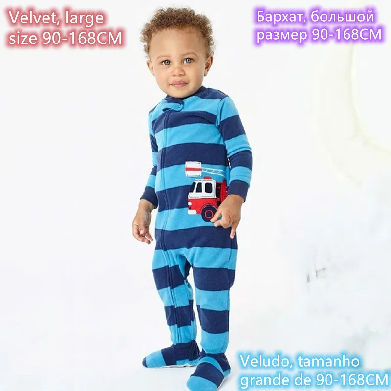 Spring and autumn boys and girls jumpsuits without feet, baby zipper polar fleece home clothes