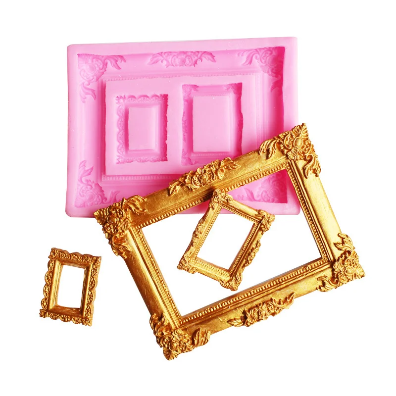 3D Large Size Retro Photo Frame Shape Silicone Mold Diy Fondant Chocolate Cake Decorating Baking Tools Cupcake Clay Resin Mould