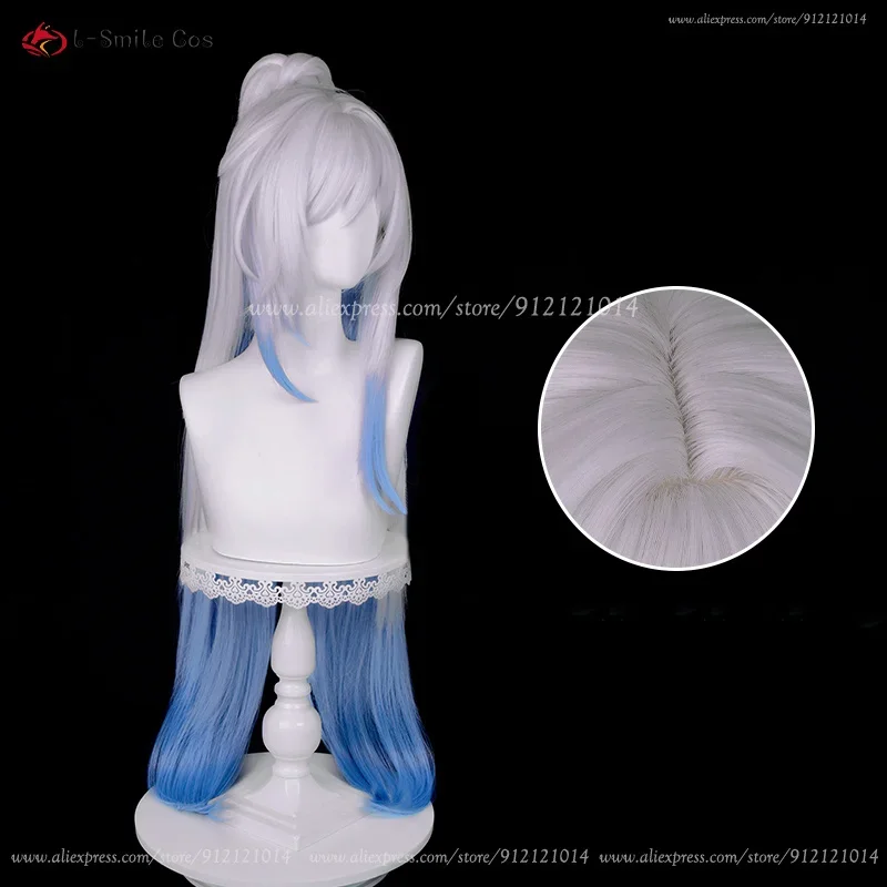 HSR Jingliu Cosplay Perücke 96 cm Silber Weiß Farbverlauf Blau Anime Perücke Hitzebeständige Kunsthaar Halloween Perücken Perückenkappe