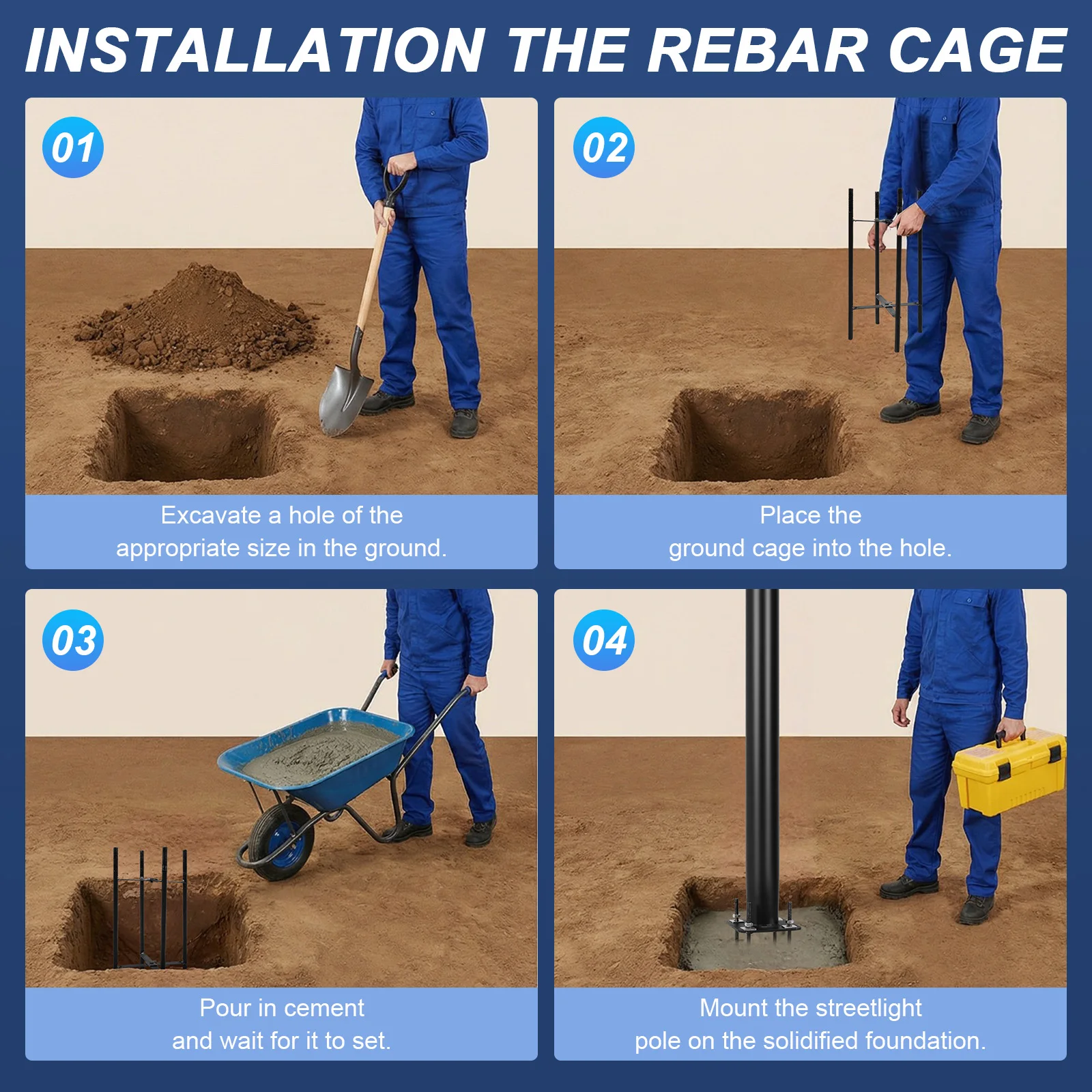 

10Ft Tall Street Light Pole with Rebar Cage Base Heavy Duty Street Lamp Post Weather-Resistant for Parking Backyard Patio Yard