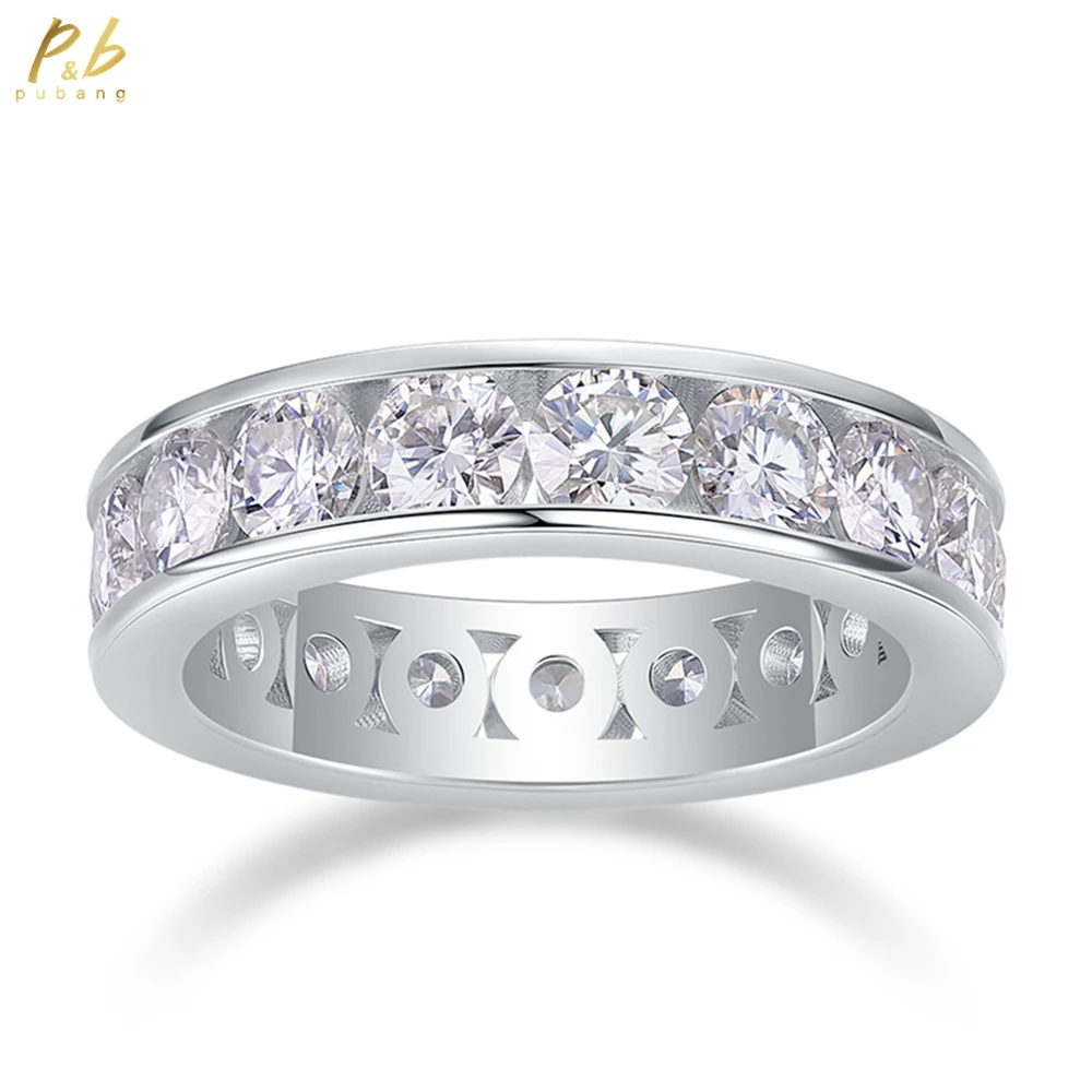 

PuBang Изысканные ювелирные изделия из стерлингового серебра 925 пробы 3EX VVS1 D Цвет круглой огранки 4 мм Настоящий муассанит с бриллиантами Драгоценные камни Рядные кольца Обручальное кольцо GRA