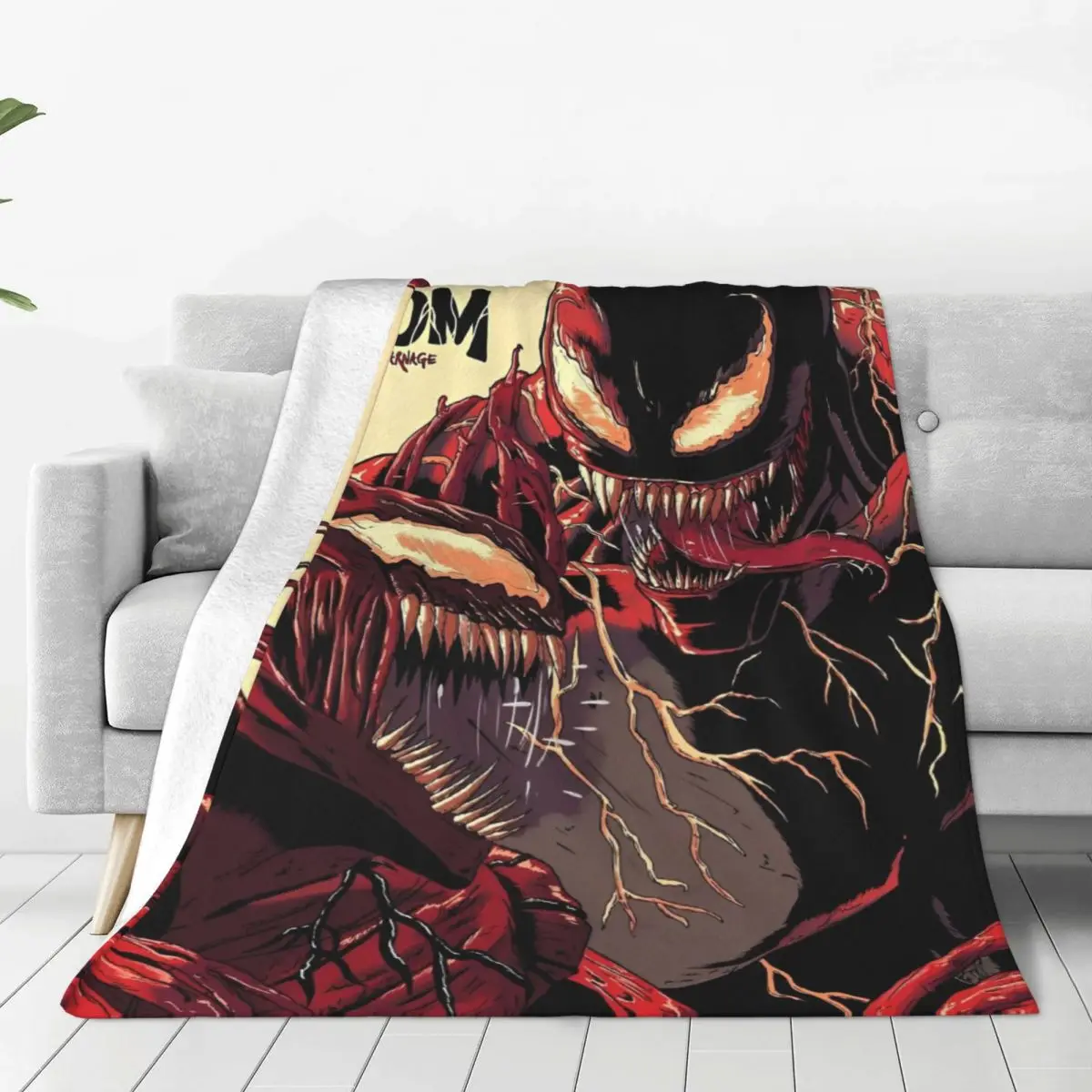 Venom Let There Be Carnage Flannel Throw Blanket Grin Comic Cartoon Blankets for Home Ultra-Soft Bed Plush Thin Quilt Breathable