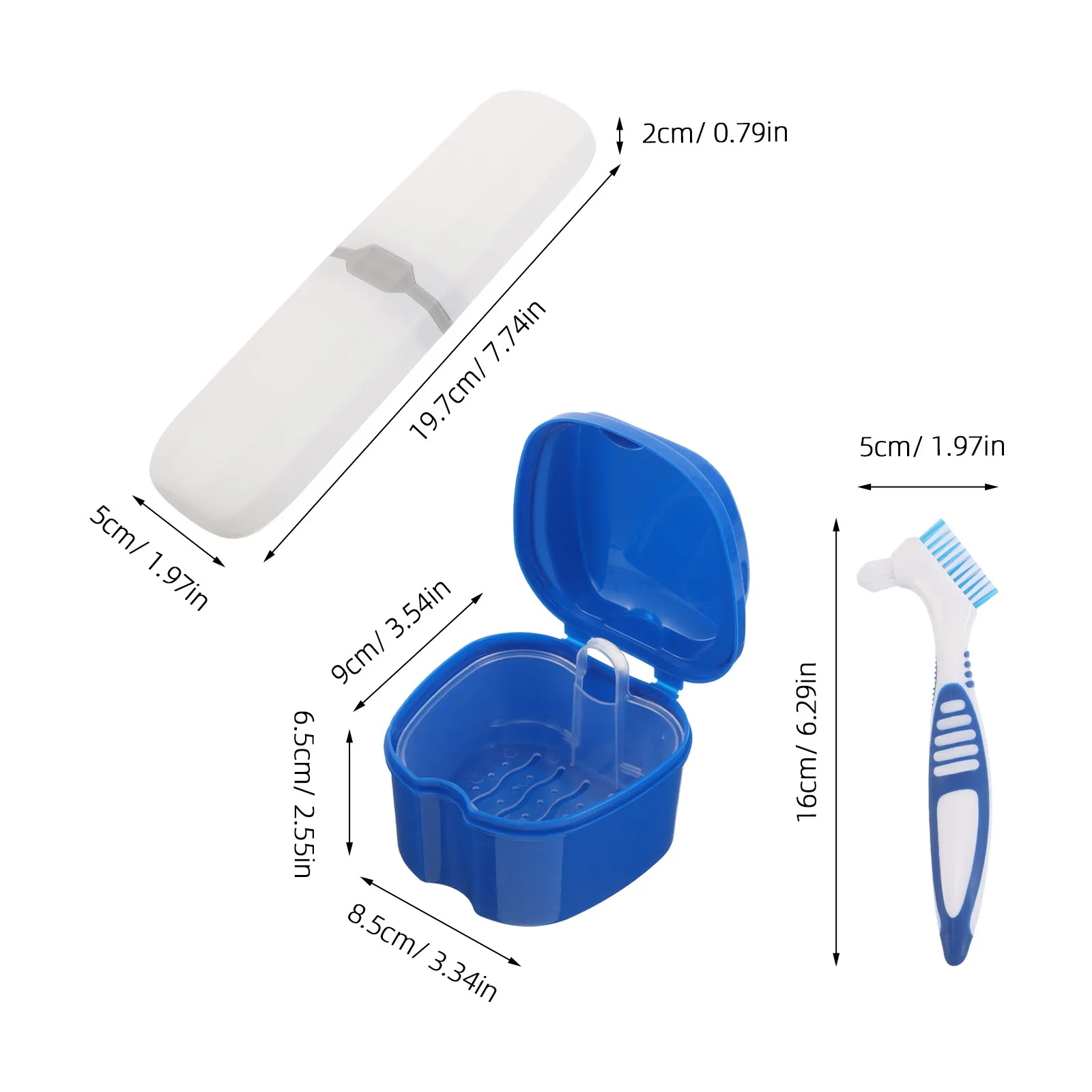1Set Denture Cleaning Set Portable Travel Toothbrush Case Soft False Teeth Brush Leakproof Denture Storage Container Retainer