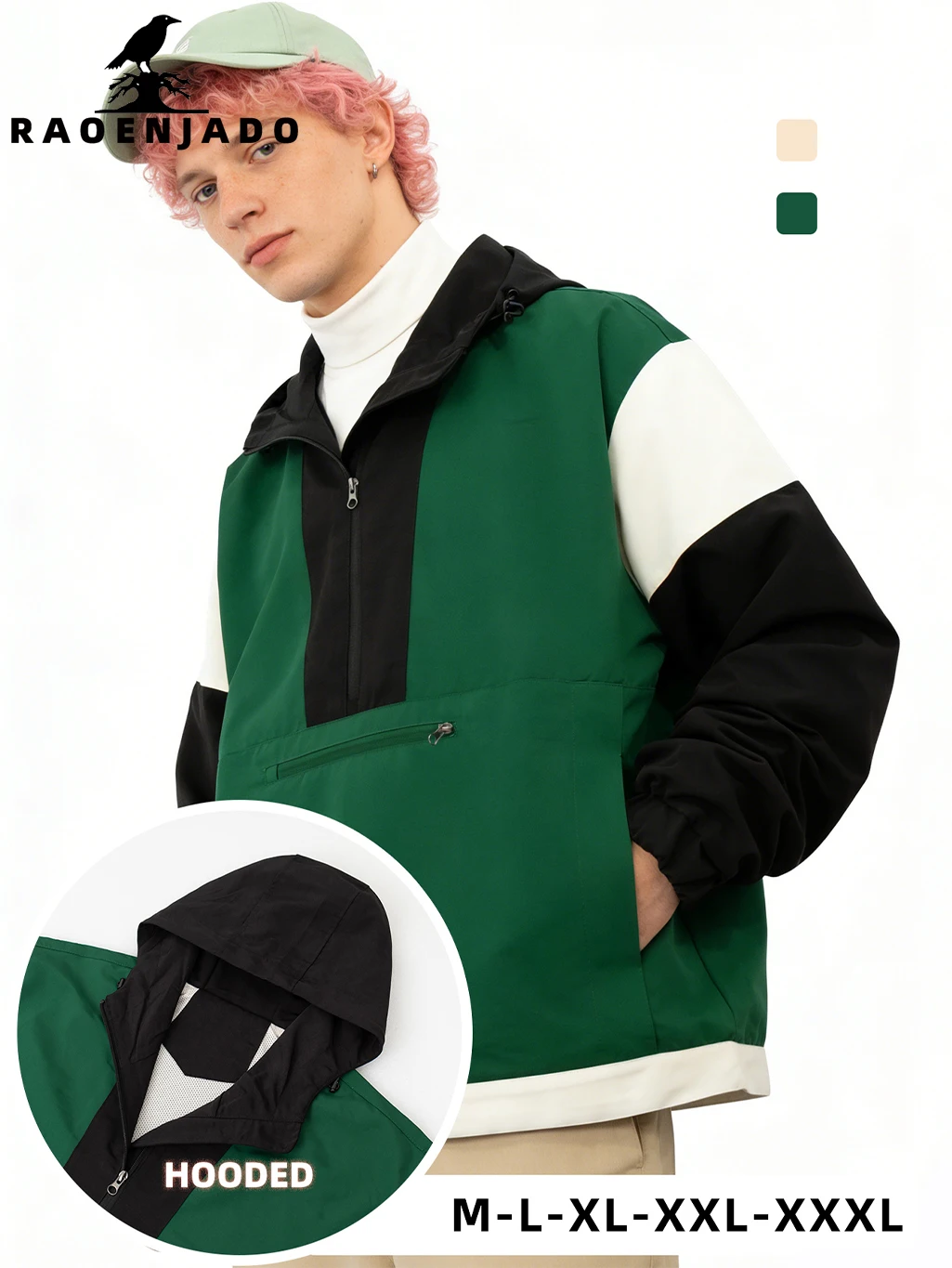 Jaqueta Casual Masculina com Capuz, Jaqueta Colorida com Zíper Lateral, Casaco à Prova de Vento com Forro de Malha para Uso Diário